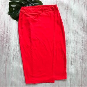Love Hanna Orange Red Stretch Wrap Skirt Size M
